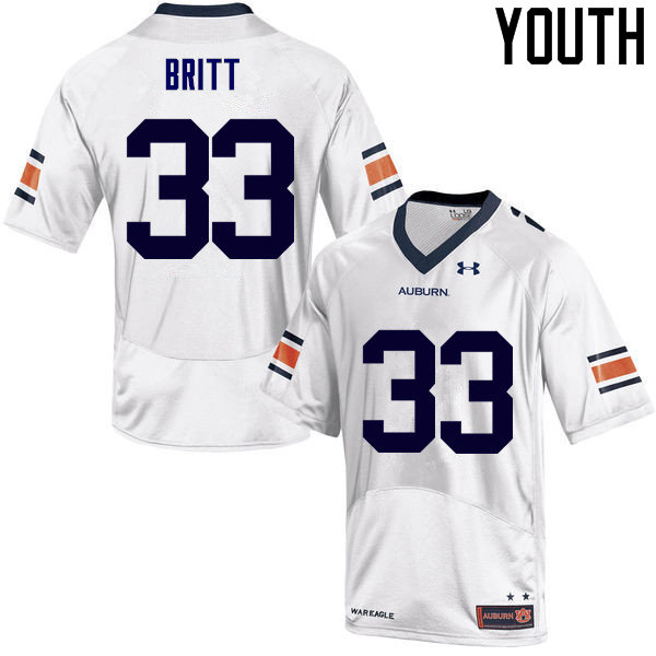 Youth Auburn Tigers #33 K.J. Britt College Football Jerseys Sale-White - Click Image to Close